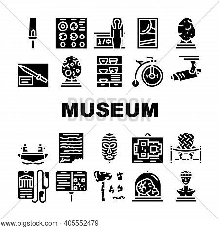 Museum Exhibits And Excursion Icons Set Vector