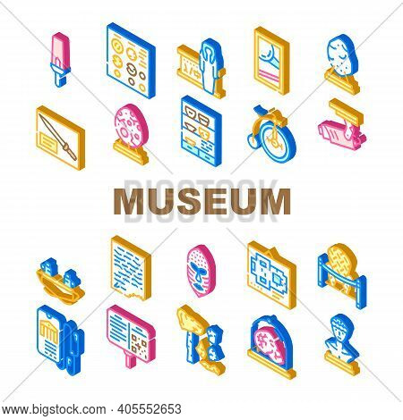 Museum Exhibits And Excursion Icons Set Vector