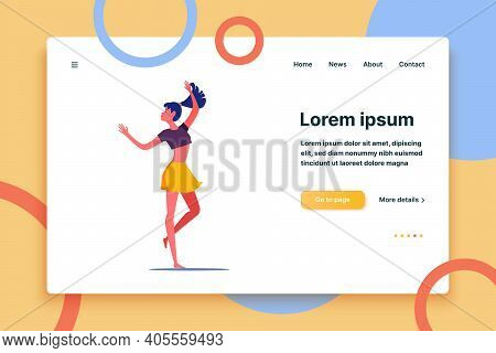 Cheerful Girl With Ponytale. Casual Dancing Person Flat Vector Illustration. Leisure Activity, Hobby