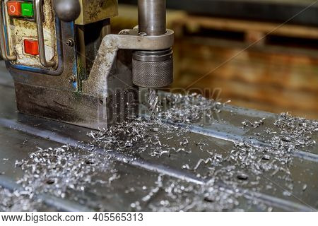 Portable Magnetic Drill. Portable Mag Drill Makes Deep Holes In Solid Steel Or Plates.
