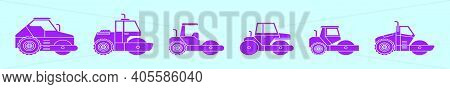 Set Of Steam Roller Cartoon Icon Design Template With Various Models. Modern Vector Illustration Iso