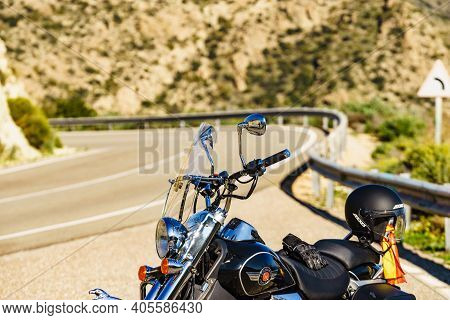 Mirador De La Granatilla Carboneras, Spain - January 5, 2020: Motorcycle Um Renegade Commando Classi