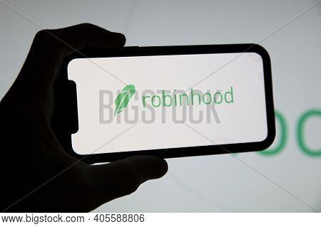 London, Uk - January 2021: Robinhood Financial Investing App On A Mobile Device