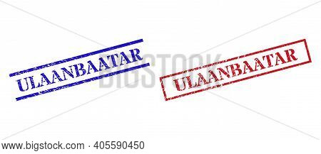 Grunge Ulaanbaatar Rubber Stamps In Red And Blue Colors. Stamps Have Rubber Texture. Vector Rubber I