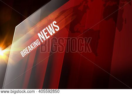 Graphical Breaking News Background With News Text, Red Theme Background With White Breaking News.
