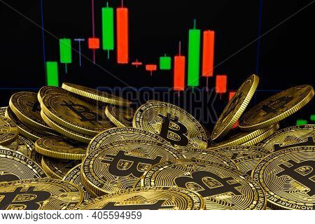Golden Bitcoin Isolated Bitcoin Btc Cryptocurrency Coins. Stock Market Concept. Business Concept. 3D