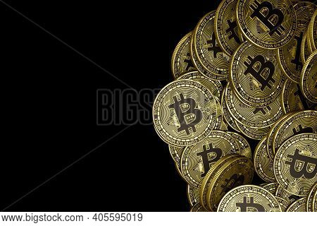 Golden Bitcoin Isolated Bitcoin Btc Cryptocurrency Coins. Stock Market Concept. Business Concept. 3D
