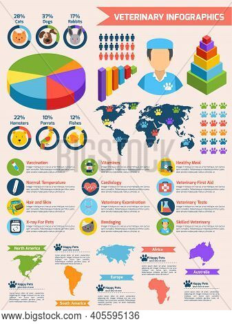 Veterinary Pet Health Care Animal Medicine Infographics Set Vector Illustration