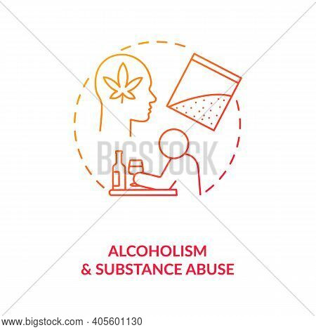 Alcoholism And Substance Abuse Red Gradient Concept Icon. Drug Addiction. Narcotic Dependence. Bad H
