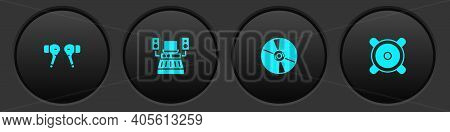 Set Air Headphones, Music Recording Studio, Cd Dvd Disk And Stereo Speaker Icon. Vector