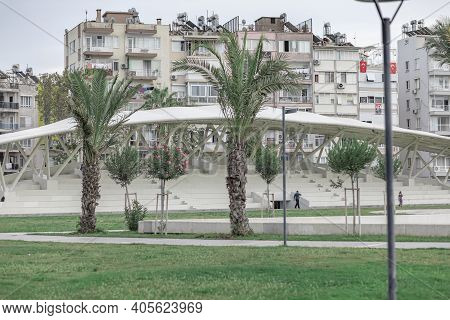 Roofed Places In Karaalioglu Park, On Isiklar Cd Street. Antalya, Turkey - October 26, 2020.