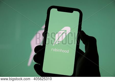 London, Uk - January 2021: Robinhood Financial Investing App On A Mobile Device
