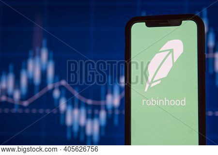 London, Uk - January 2021: Robinhood Financial Investing App On A Mobile Device