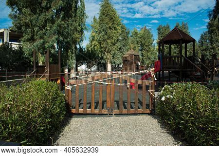 Peristeri Attikis, Greece- December 19, 2020: Children's Playground, Toys Outdoor On A Children Play
