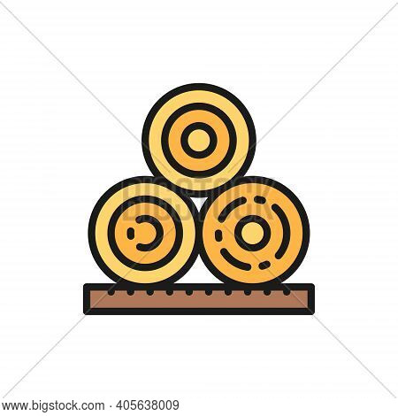 Rolled Hay, Bales, Haystack, Agriculture Flat Color Line Icon.
