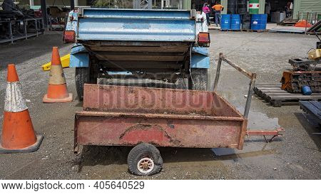 Mackay, Queensland, Australia - January 2021: Trailers For Sale At The Local Tip Shop