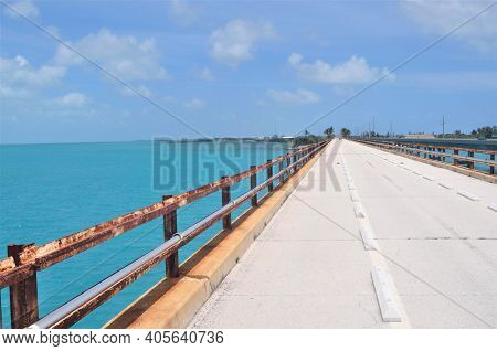 Road To Tropical, Watery Paradise Over A Long Bridge.