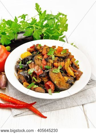 Ragout With Eggplant And Pepper On Napkin