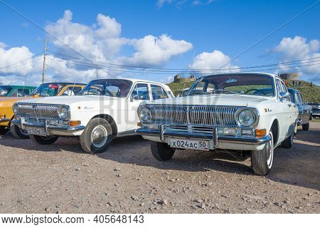 Kronstadt, Russia - September 14, 2019: Soviet Cars Volga Gaz-24 At The Exhibition Of Retro Transpor