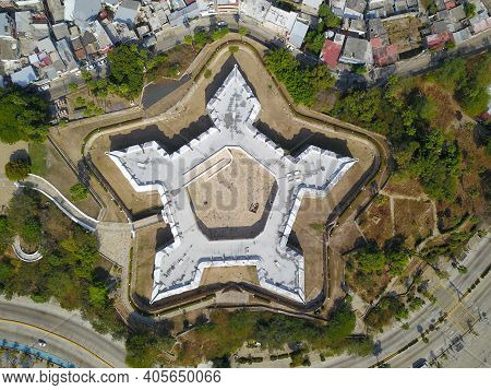 Acapulco, Mexico - December 26 2020: Zenith View Of Fort San Diego In Acapulco, Taken With A Drone
