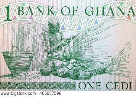 Basket Weaver From Old Ghanaian Money - Cedi
