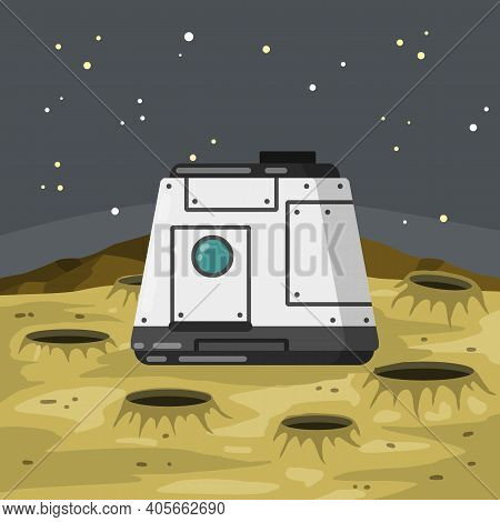 Lunar Module Of Spacecraft And Living Quarters. Future And Science. Colony Base Of Astronaut On Moon