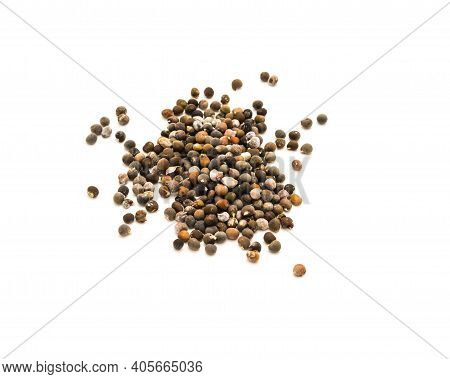 Okra Or Lady Fingers, Abelmoschus Esculentus Seeds Isolated On White Background