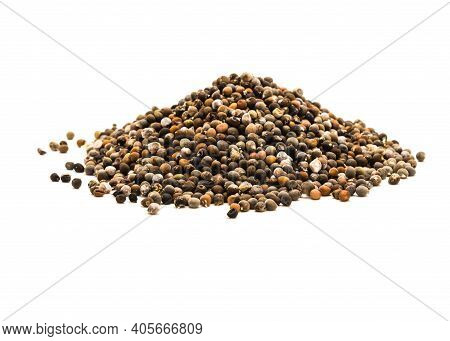 Top View Big Pile Of Okra Or Lady Fingers, Abelmoschus Esculentus Seeds Isolated On White Background