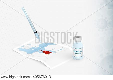 Estonia Vaccination, Injection With Covid-19 Vaccine In Map Of Estonia. Vaccination Concept Illustra