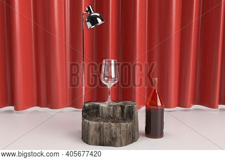 Empty Wine Glass Placed On Wood 3d Rendered