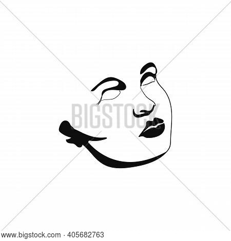 Beautiful Young Girl Silhouette Art. Attractive Face, Plump Lips. Continuous One Line Drawing. Moder