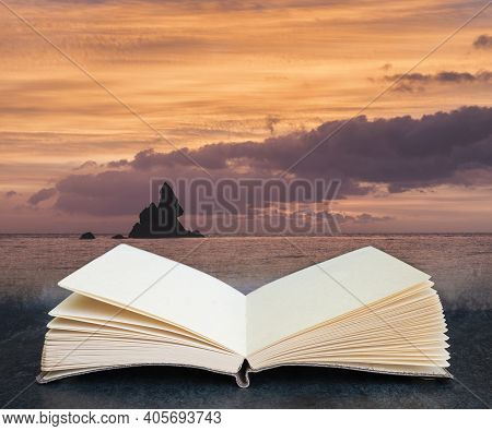 Digital Composite Image Of Stunning Sunrise Landsdcape Of Idyllic Broadhaven Bay Beach On Pembrokesh