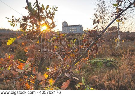 Old Abandoned Concrete Radio Building In Dutch Nature Landscape
