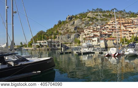 Portopiccolo, Italy - October 31st 2020. Portopiccolo, An Upmarket Resort And Marina, On The Coast O