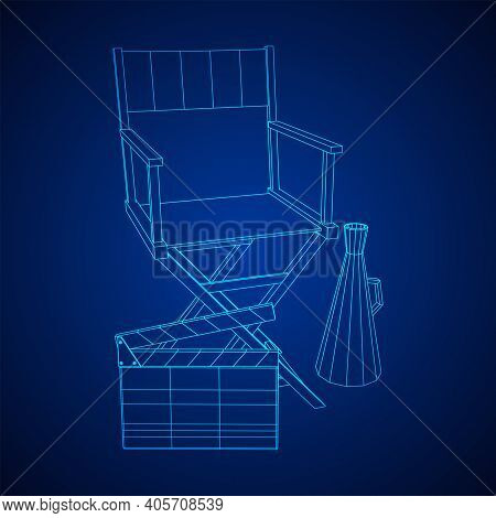 Director Movie Workplace Chair. Wireframe Low Poly Mesh Vector Illustration