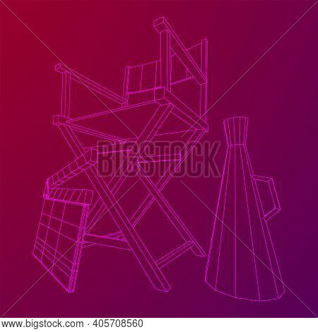 Director Movie Workplace Chair. Wireframe Low Poly Mesh Vector Illustration