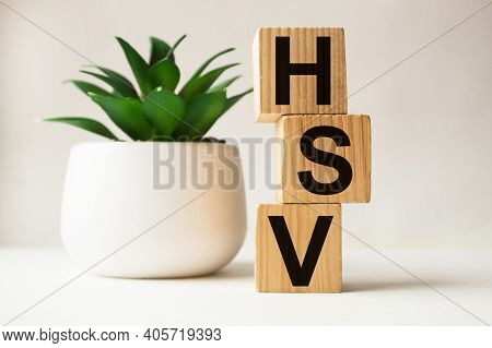 Word Hsv On Wooden Blocks. Medical Concept . The Medicine