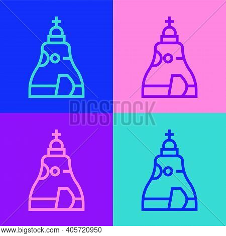 Pop Art Line The Tsar Bell In Moscow Monument Icon Isolated On Color Background. Vector