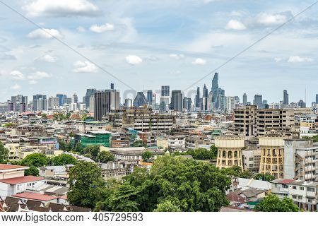The Bangkok City In Old Town Area, Shooting From The Golden Mountain (wat Saket Temple), This Pictur
