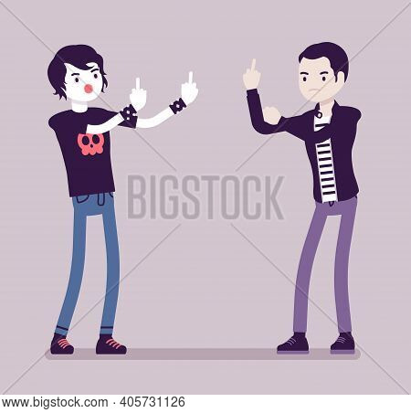 Conflict Of Interest For Young Hooligans, Heated Argument And Disagreement. Violent Teens In Aggress