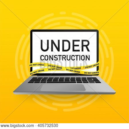 Website Is Under Reconstruction. Website Icon Symbol. Warning Icon Symbol. Caution Flat Vector Illus