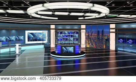 Virtual Tv Studio News Set 27. Green Screen Background. 3d Rendering.
Virtual Set Studio For Chroma 