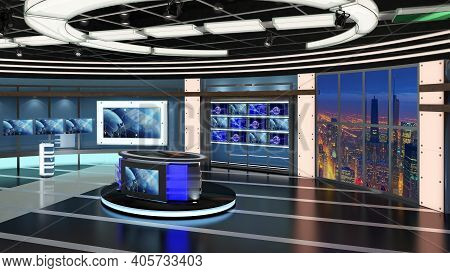 Virtual Tv Studio News Set 27. Green Screen Background. 3d Rendering.
Virtual Set Studio For Chroma 