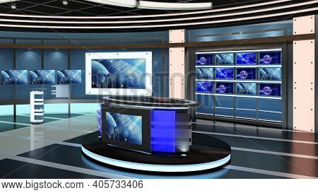 Virtual Tv Studio News Set 27. Green Screen Background. 3d Rendering.
Virtual Set Studio For Chroma 