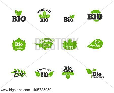 Plants And Trees Green Leaves Natural Ecosphere Bio Products Labels Pictograms Collection Flat Abstr