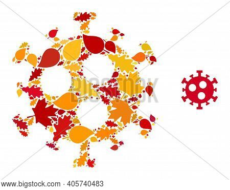 Covid-2019 Virus Mosaic Icon Created For Fall Season. Vector Covid-2019 Virus Mosaic Is Organized Wi