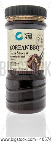 Winneconne, Wi -17 January 2021: A Bottle Of Chung Jung One Korean Bbq Galbi Sauce On An Isolated Ba