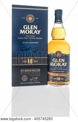 Winneconne, Wi -22 January 2021: A Bottle Of Glen Moray Speyside Single Malt Scotch Whisky On An Iso