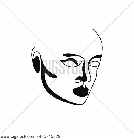 Beautiful Portrait Continuous Silhouette Art. Abstract Minimalistic Linear Sketch. Pretty Face, Prof