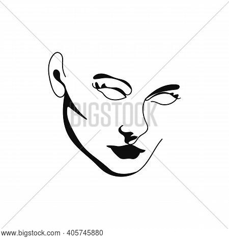 Beautiful Portrait Continuous Silhouette Art. Abstract Minimalistic Linear Sketch. Pretty Face, Prof